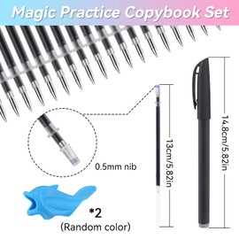 funvce 10 x Magic Pen Refills with 2 Magic Pens and 2 Pen Holders for Reusable Magic Exercise Copy Book, Drawing Pen of Invisible Ink