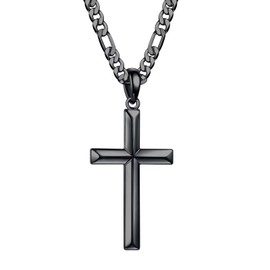 TINGN Silver 925 Silver Cross Chain Men's Silver/Black Chain with Cross Pendant 18 K Gold-Plated Necklace for Men Children Son 41 46 51 56 61 cm Cross Chain, Sterling Silver