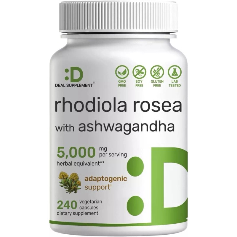 Rhodiola Rosea with Ashwagandha Cápsulas naturales para los nervios la