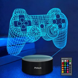 Philoch Kids Night Light, Creative Gifts 3D Gamepad Illusion Night Lamp, 16 Colors Change with Remote Control Christmas Birthday Gift, Portable Desk Room Table Lamp for Kids, Family and Lovers