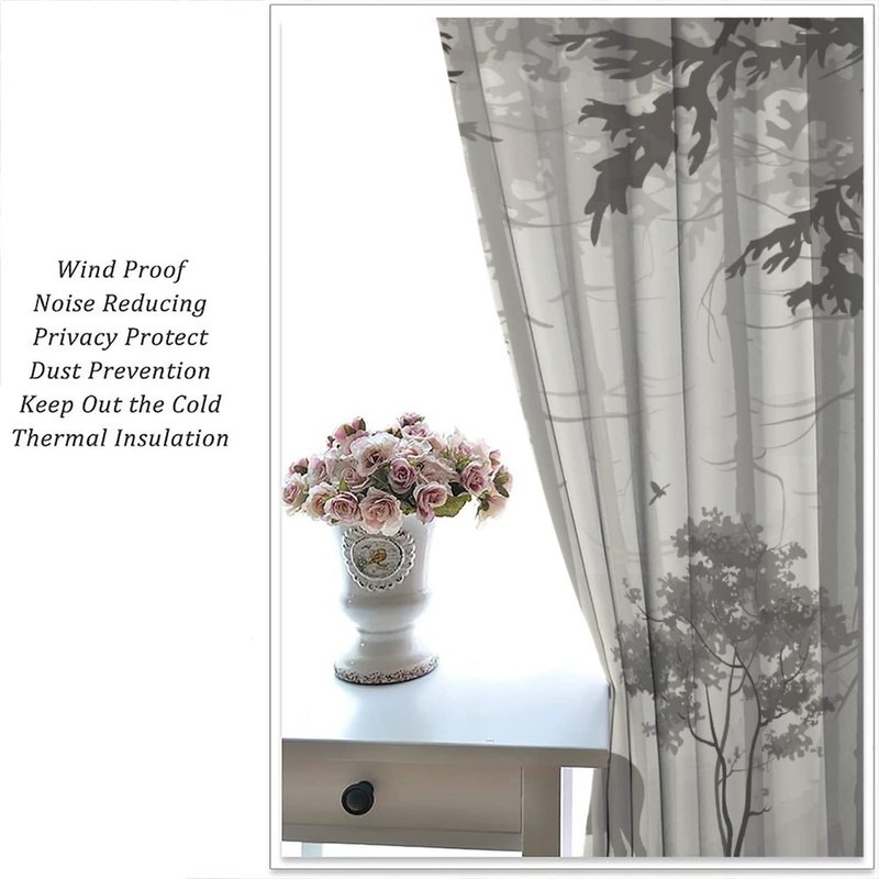 Deer Blackout Curtain,Grey Misty Forest Rustic Wildlife Moose Mountain Elk