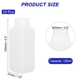 PATIKIL Reagent Bottles, 10 Pcs 120ml HDPE Narrow Mouth Square Sample Storage Container with Inner Ring Cover for Lab Water Reagent Liquids Solid Sample Storage Seal, Translucent White