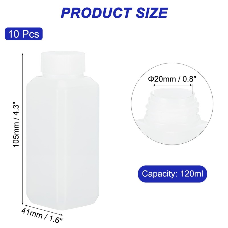 PATIKIL Reagent Bottles, 10 Pcs 120ml HDPE Narrow Mouth Square