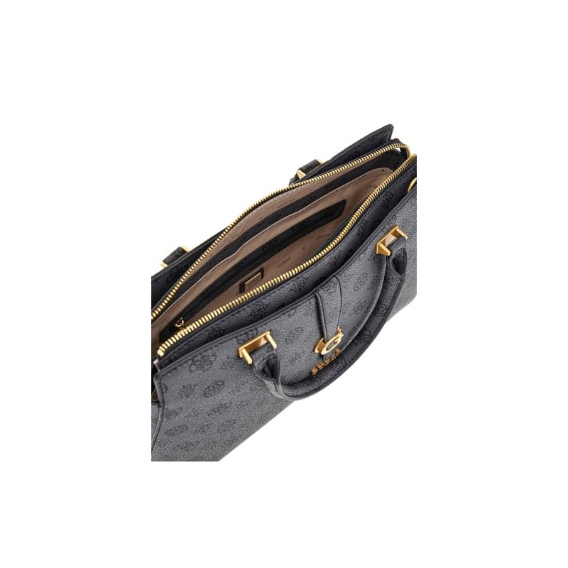 GUESS Cuba Tri Compartment Satchel Charcoal Logo, Charcoal logo