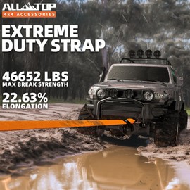 ALL-TOP Recovery Snatch Strap, 4in x 20ft - 46500Lbs, Extreme Duty 100% Nylon Kinetic Towing Recovery Strap with 22% Elongation & Reinforced Loops