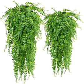 Genérico Juego de 2 helechos Artificiales para Exteriores Plantas Colgantes Falsas Resistentes a los Rayos UV para Paredes e Interiores cestas...     