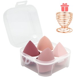 Juego de 4 esponjas de maquillaje para licuadora, esponja de belleza profesional, mezcladora con funda para huevos y 1 soporte, impecable para crema, polvo y líquido