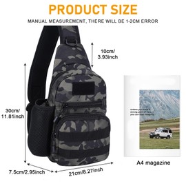 Tactical Military Chest Sling Bag Water Resistant MOLLE Shoulder Backpack Mens One Strap Daypack with Water Bottle Holder (Camo Black-Large)