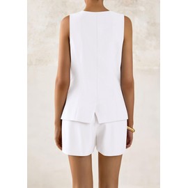 PRETTYGARDEN Women's 2 Piece Sets 2025 Summer Trendy Button Down Suit Vest Tops High Waisted Shorts Business Casual Outfits (White,Medium)