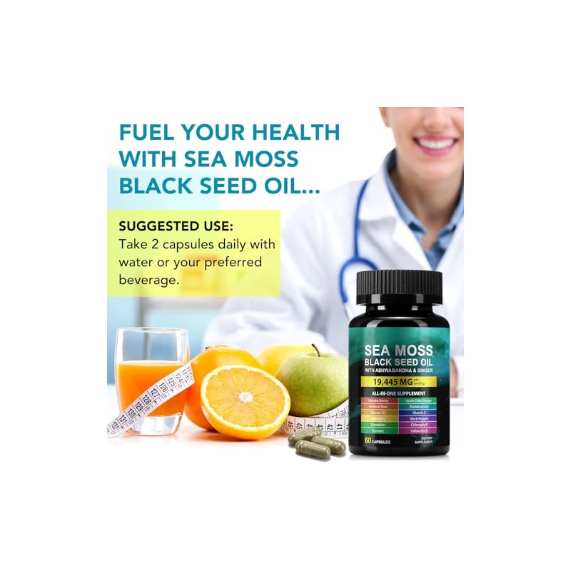 Sea Moss Black Seed Oil Ashwagandha Ginger, Sea Moss Capsule