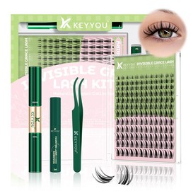 KEYYOU Fairy Lash Clusters Kit Invisible Band DIY Lashes Wet Look Waterproof Eyelash Extension Kit Wispy Manga kawaii doll Lashes:_Only One Tray of Fairy Lashes 10-16mix