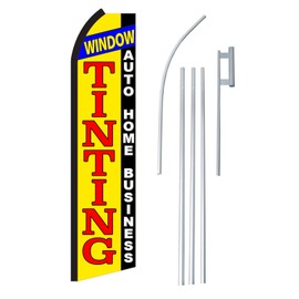 NEOPlex -"Window Tinting" Complete Flag Kit - Includes 12' Swooper Feather Business Flag with 15-Foot Anodized Aluminum Flagpole and Ground Spike