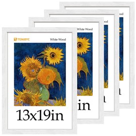 TENIBYC 13x19 Picture Frame 4 Pack, Textured White Wood & HD Tempered Glass, Gallery Poster Frame - Vertical & Horizontal Wall Hanging