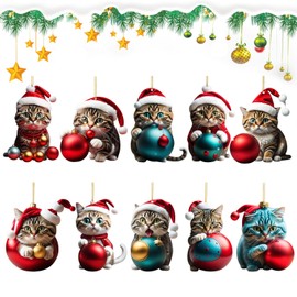 Ellxen Cat Christmas Tree Pendant, 2D Acrylic Cat Christmas Tree Decoration, Christmas Decoration Gift, Fun Christmas Pendant Decoration, Christmas Decoration for Porch, Hallway, Office, Dorm, Holiday