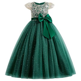 Dresses for Girls, Princess Dresses for Girls, Father Daughter Dance, Fairy Dress for Women, Flower Girls Lace Bridesmaid Long A Line Wedding Pageant Tulle Party Gown Green & Sequin 6-7 Years
