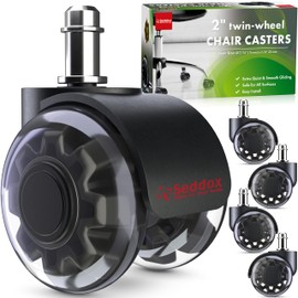 SEDDOX Office Chair Wheels Replacement Set of 5 - Dual 2 Inch Soft Chair Casters for Hardwood Vinyl Tile - Heavy Duty & Safe for All Floors - Fit Most Computer Gaming & Desk Chairs - Black