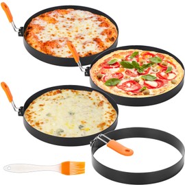 Tioncy 6 Packs Large Omelette Rings for Griddle 6 Inch Stainless Steel Nonstick Pancake Molds Round Omelet Egg Ring Maker with Silicone Handle Grill and Oil Brush for Frying Egg Omelette Muffins