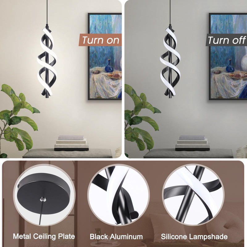 Vloitgol Black Pendant Light,4000K Modern LED Pendant Lights Kitchen Island,Adjustable