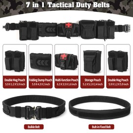 Tactical Belt for Men with Quick-Release Buckle & Modular Pouches | Heavy Duty 7-in-1 Battle Belt | Military, Police, Airsoft, Duty Belt(Black)