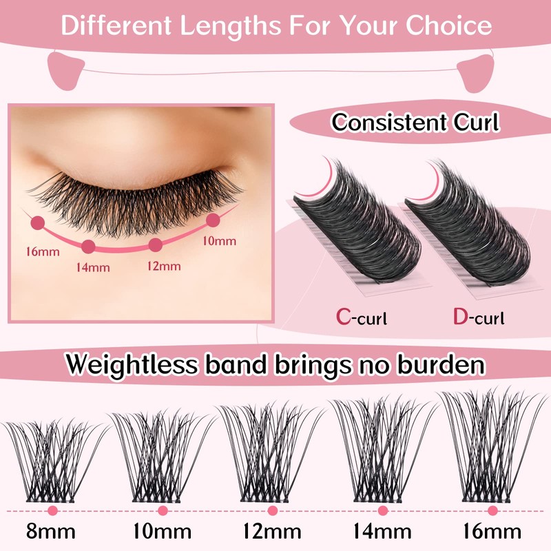 Cluster Eyelashes, Pack of 72 Individual Eyelashes, Eyelash Clusters, DIY