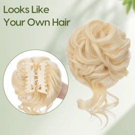 Benehair Messy Bun Hair Piece Wavy Curly Claw Clip Hair Bun Extensions Synthetic Hair Bun Donut Accessories Scrunchies Blonde Hair Pieces for Women(Blonde, 75g)