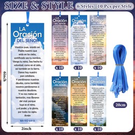 Skyygemm 60 Pcs Spanish Version The Lord's Prayer Mateo 6: 9-13 Father Bookmarks Religious Christian Bookmarks for Teens Men Women Church Home Party Favors