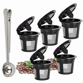 tazas de café K reutilizables, paquete de 5 filtros de café recargables con embudo de acero inoxidable para café, Compatible con las máquinas Keurig 2.0 y 1.0 MINI PLUS Series