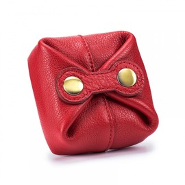 MiOYOOW Leather Coin Pouch, Coin Organizer Pouch Vintage Change Holder with Double Snap for Women Men, Red, Classic