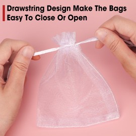 AZEN 100 Pcs Organza Bags, 4x4.72 Mesh Bags Drawstring, White Organza Bag Wedding Favor Bag for Party, Jewelry, Christmas, Festival, Wrapping Supplie