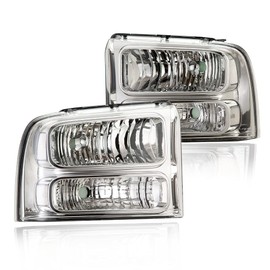 CNNELL Headlights Assembly Headlamp Compatible with 2005 2006 2007 Ford F250 F350 F450 F550 SuperDuty(Clear lens Chrome Housing Clear Reflector)