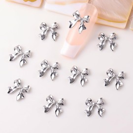 20Pcs Silver Bow Nail Charms 3D Alloy Nail Art Charms Cute Bow Knot Nail Decorations Ribbon Bow Charms for Nails Nail Charms for Acrylic Nails Supplies Silver Bow DIY Nail Art Decoration Accessories