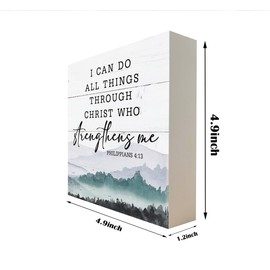 Christian Wood Signs, Bible Verse Philippians 4:13 - I Can Do All Things Through Christ Who Strengthens Me, Box Sign Decor Tabletop, Inspirational Home Desk Decor, Motivational Gift for Friends Family