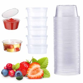 50Pcs Plastic Containers Round Food Container Pots with Lids BPA Free Sauce Pots Leakproof Food Cups Small Storage Pots Takeaways Containers for Restaurant Sauce, Salads, Jelly and Dessert - 4oz