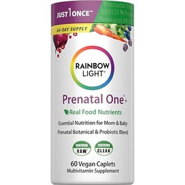 Rainbow Light Prenatal Multivitamin One + for Women | 60 Caplets | Essential Nutrition for Mom & Baby | Real Food Nutrients | Prenatal Botanical & Pro