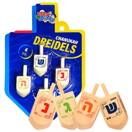 Hanukkah Dreidels - Natural Wooden Dreidel - 4 Pack Medium