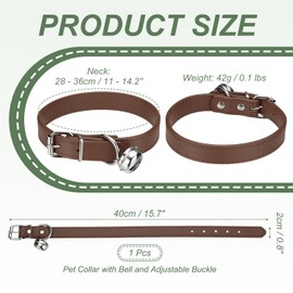 PETAXCELL Dog Collar with Bell, Pu Leather Cat Collars Pet Basic Soft Padded Adjustable Buckle, 16" (Brown, 1 Pcs), Intended for Teacup/Little Dog/Kitten Cats/Small Animals