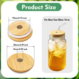 3 Pack Wide Mason Jar Lids with Straw Hole, 3.39 inch/86mm Bamboo Mason Jar Lids for Wide Mouth Drinking Jars, Reusable Bamboo Cover, Perfect for Glass Cups and 16 OZ Beer Can Glass
