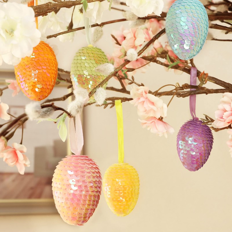 com-four® 12 x Easter eggs with sparkling sequins, sequin eggs
