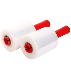 PROMORE Mini Stretch Wrap Roll with Handle 2PACK 5" X 1000ft 80Guage Heavy Duty Plastic Stretch Film with Rolling Handles for Moving Supplies Industrial - Pallet Wrap Packing Self-Adhering Cling Film