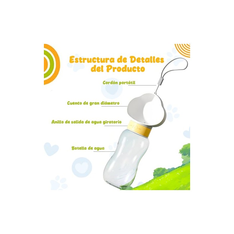 TAKAGI Botella de Agua para Perros 600 ml, Portátil, Antifugas