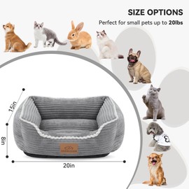 Light Grey Cat Dog Bed for Small Pets up to 20lbs, Rectangle Pet Bed Gift for Puppy and Kitten, Machine Washable Calming Fluffy Pet Couch for Indoor Outdoor, Portable Soft Cat Bed with Non-Slip Bottom