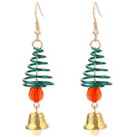 2pcs Christmas Tree Earrings for Women, Dangling Jingle Bell Earrings Spiral Xmas Drop Dangle Earrings for Party Jewelry Festival Holiday Decoration