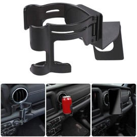 Savadicar JL & JT Multi-Function Drink Cup Phone Holder, 2 in 1 Bolt-on Stand Bracket Organizer, Cellphone Mount for 2018-2023 Jeep Wrangler JL JLU 4XE & Gladiator JT, Interior Accessories, Black
