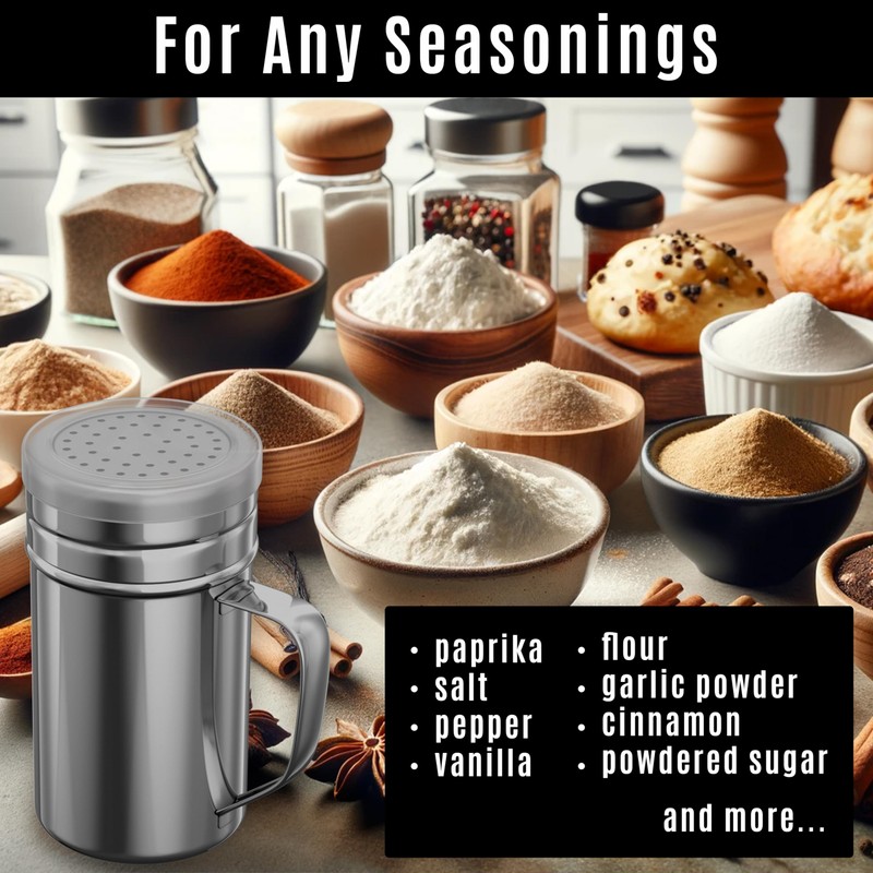CUSINIUM 14oz Large Stainless Steel Salt Pepper Dredge Shakers -