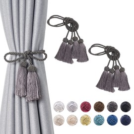Pretty Jolly 4 Pack Double-ended Tassel Curtain Tiebacks Handmade Braided Rope Knot Drape Tie Backs European Style Decorative Curtain Holdbacks for Home & Office Window Drapery (Dark Grey)
