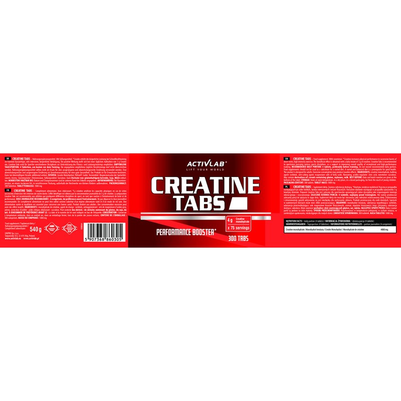 Activlab Creatine Tabs, Creatine Monohydrate 4000 mg, 300 Tablets, Pomegranate