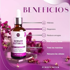 PUREZA NATUR Serum Retinol  Vitaminas A, B5, E, C  Acido hialuronico facial hidratante y reparador  Suero Reductor de lneas de expresin e...          