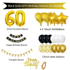 60th Birthday Decorations Black and Gold Birthday Decorations for Men Women 60th Birthday Party Decorations Black and Gold for Him 60th Birthday Party Supplies