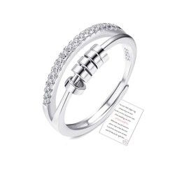 Sterling Silver Anxiety Ring For Daughter With Inspirational Card,S925 Adjustable Fidget Rings For Anxiety Women Cubic Zirconia Spinner Ring For Stress Relief With Jewelry Box Bague Anxiete Femme