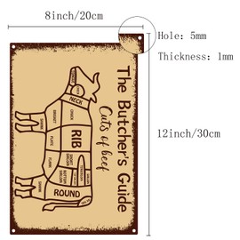 CREATCABIN Butcher Guide Signs Tin Plate Cuts of Beef Butcher's Guide Cow Funny Animal Metal Sign Vintage Kitchen Plaque Retro Decorations for Family Home Restaurant Wall Decor, 8x12Inch